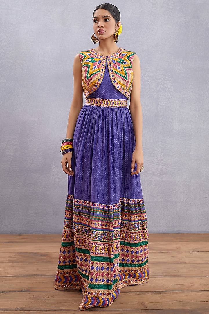 Amethyst Purple Embroidered Dress by TORANI