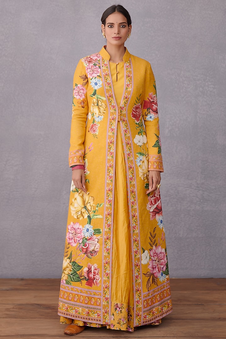 Topaz Yellow Printed Jacket Dress by TORANI