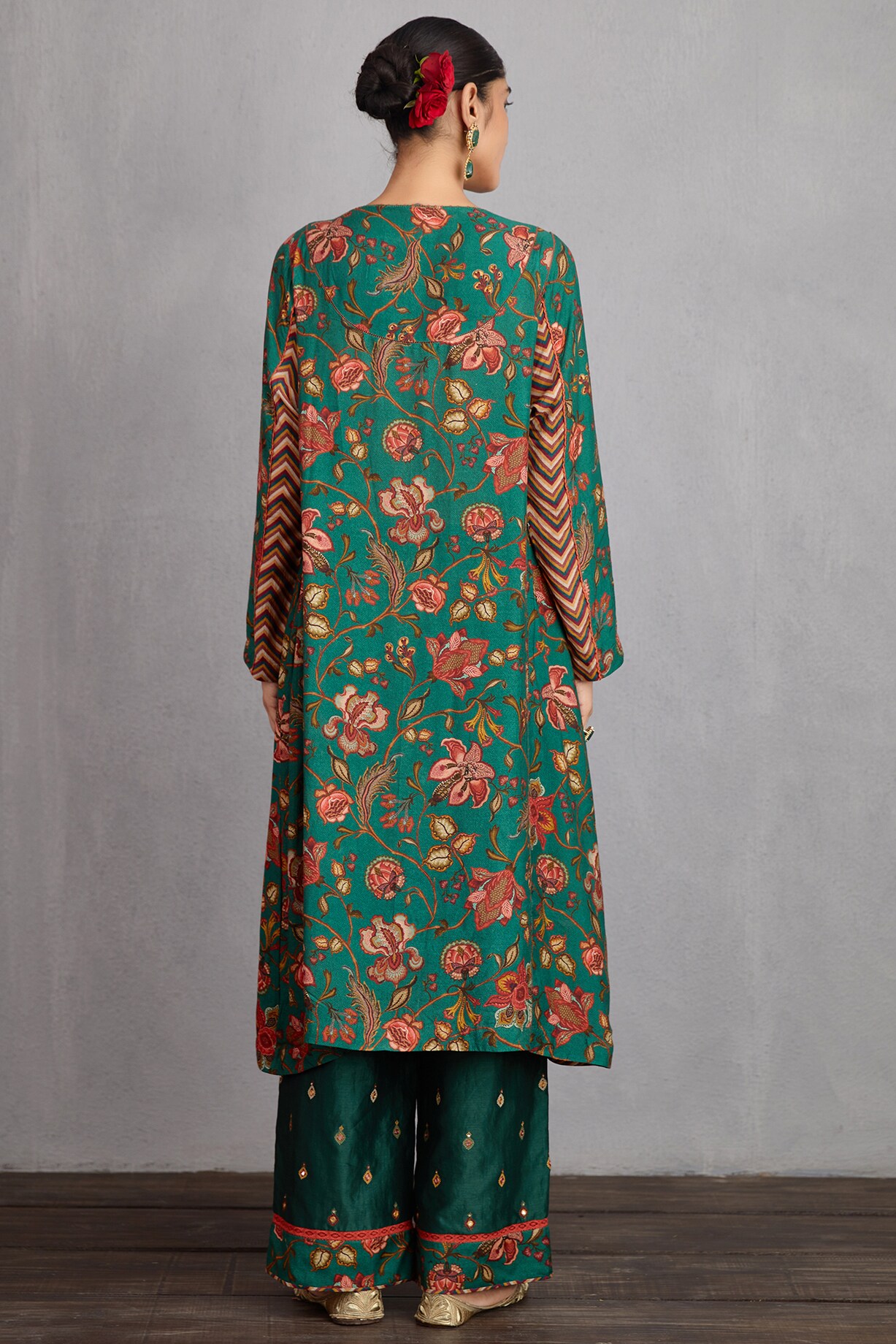 Designer Dark Bottle Green Embroidered Mirror Work Kurta Set