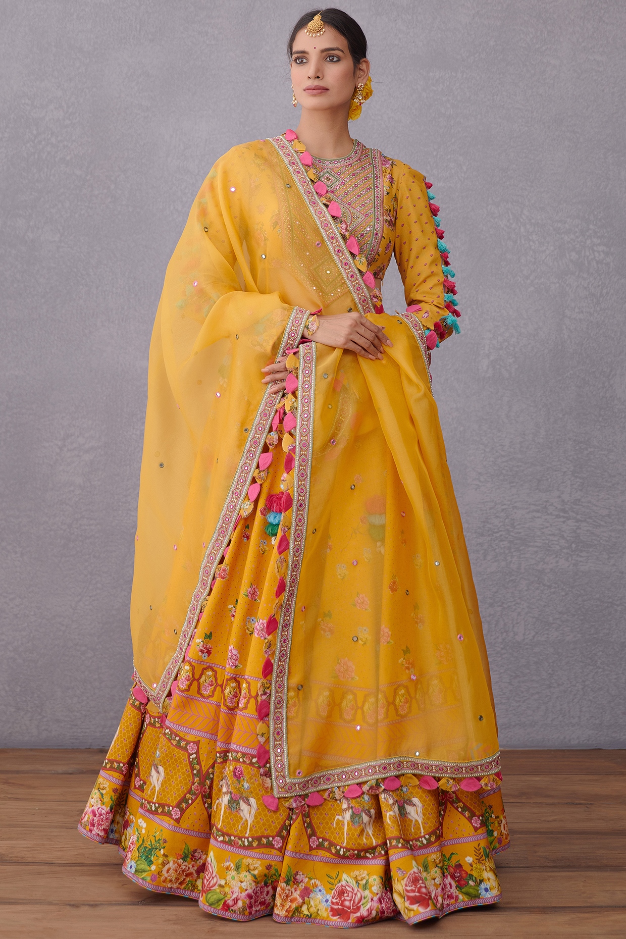 Topaz Yellow Wedding Lehenga Set With Print by TORANI at Pernia's Pop Up Shop