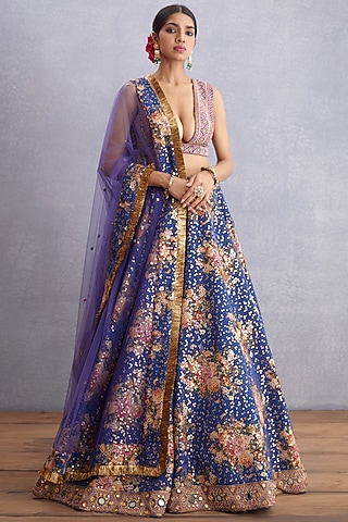 Amethyst Purple Lehenga Set With Print by TORANI