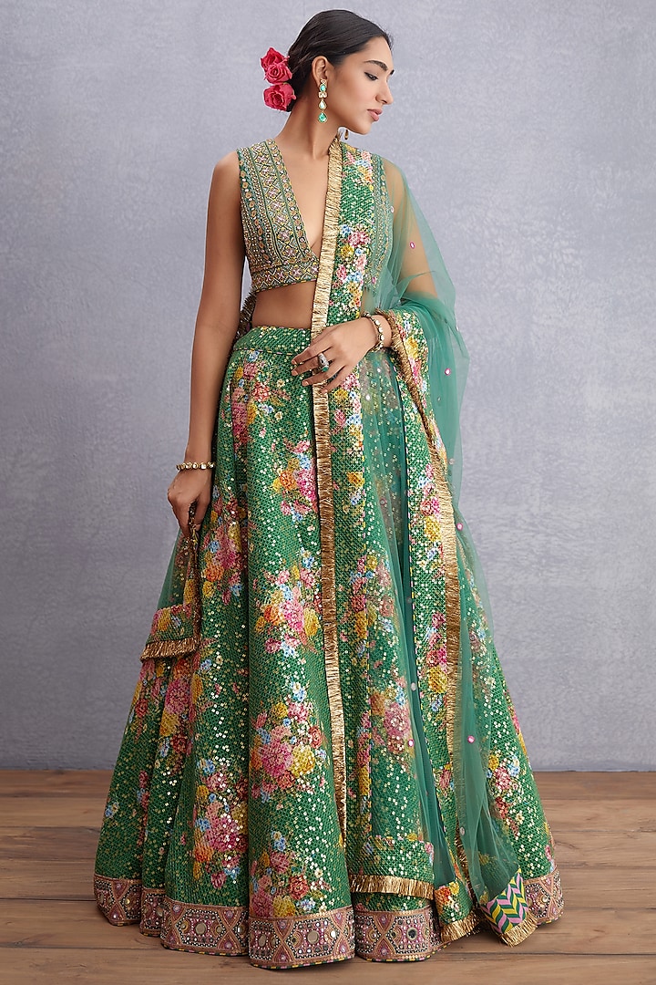 Emerald Green Printed Bridal Lehenga Set by TORANI at Pernia's Pop Up Shop