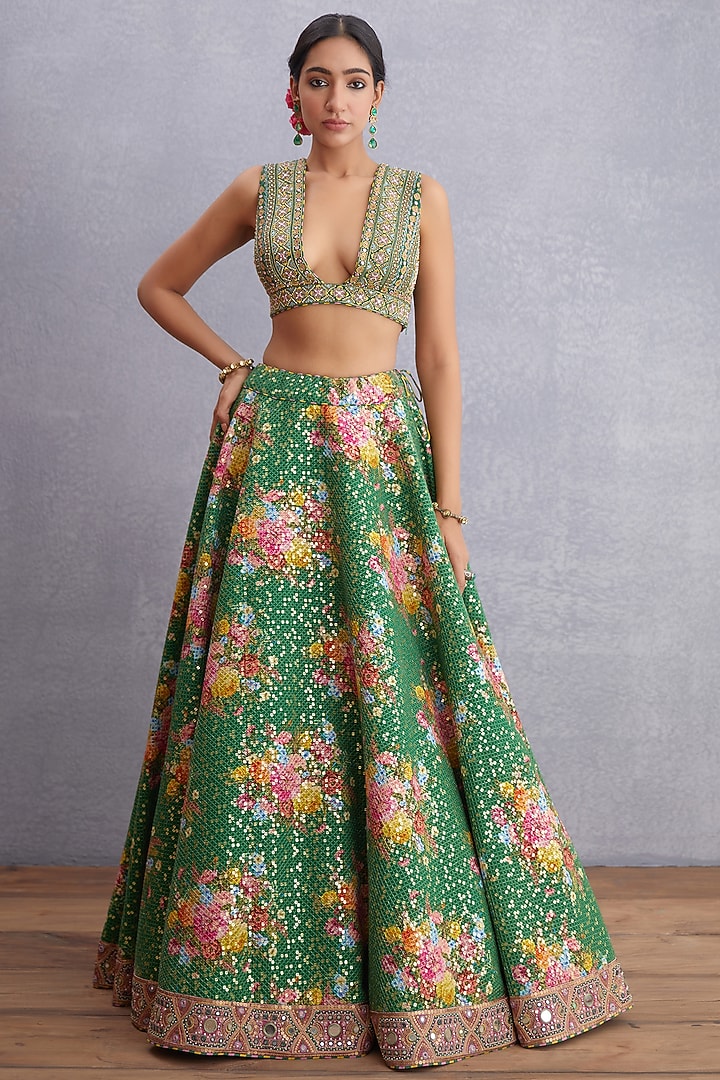 Emerald Green Printed Bridal Lehenga Set by TORANI at Pernia's Pop Up Shop