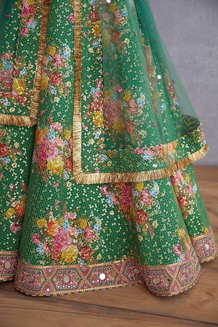 Emerald Green Printed Bridal Lehenga Set by TORANI at Pernia's Pop Up Shop