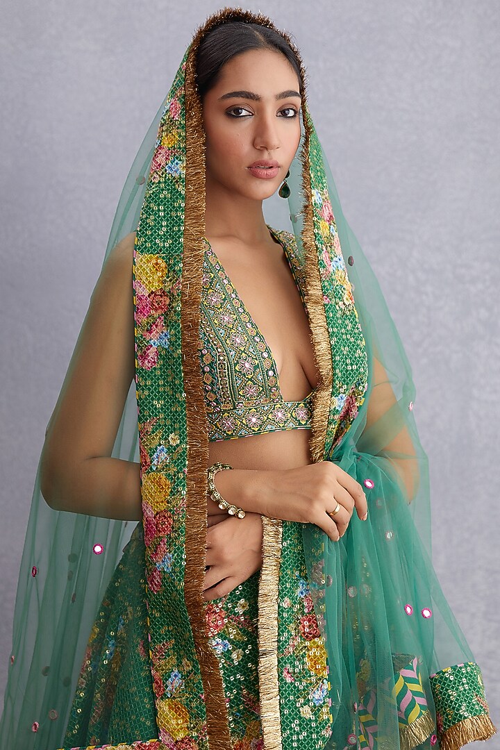 Emerald Green Printed Bridal Lehenga Set by TORANI at Pernia's Pop Up Shop