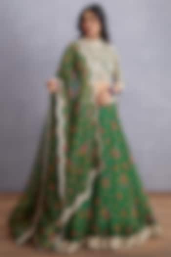 Emerald Green Printed Cotton Silk Bridal Lehenga Set by TORANI at Pernia's Pop Up Shop