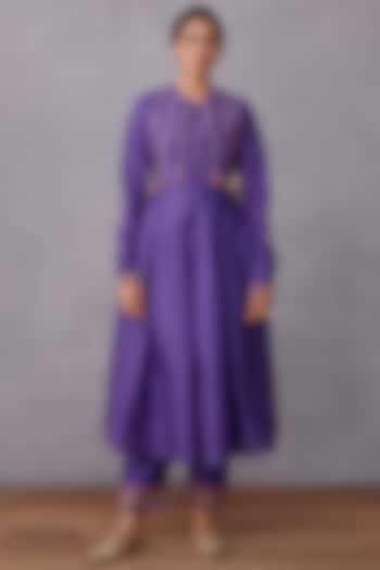 Amethyst Purple Handwoven Chanderi Long Kurta Set by TORANI at Pernia's Pop Up Shop