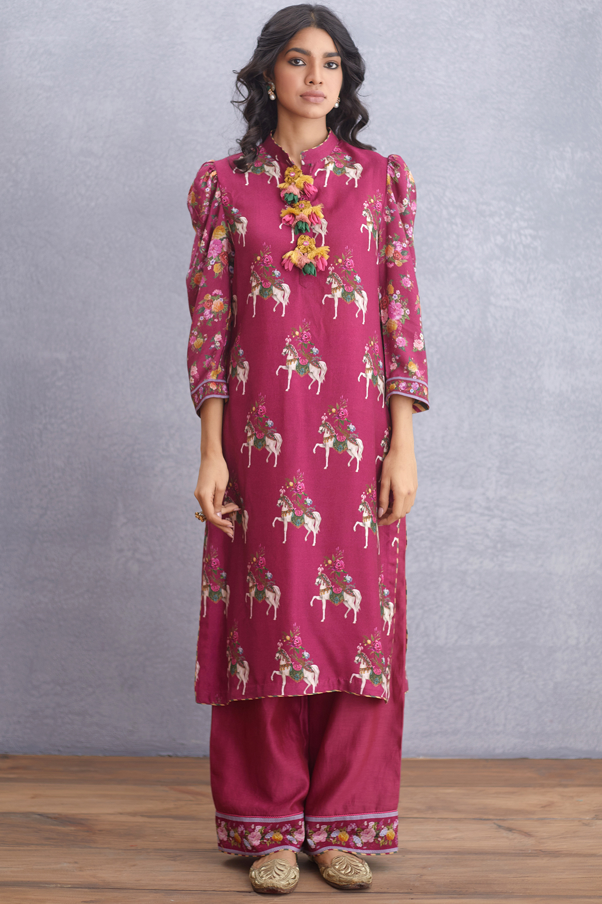Ruby Red Printed Kurta Set by TORANI at Pernia's Pop Up Shop
