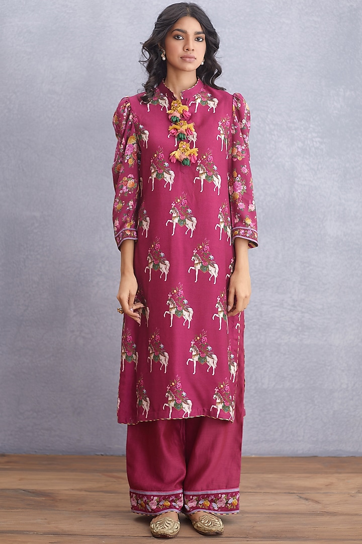 Ruby Red Printed Kurta Set by TORANI at Pernia's Pop Up Shop