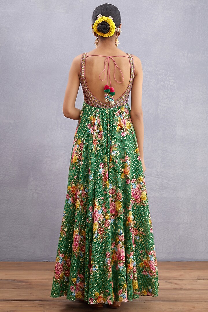 Emerald Green Printed & Embroidered Bridal Anarkali Set by TORANI at Pernia's Pop Up Shop