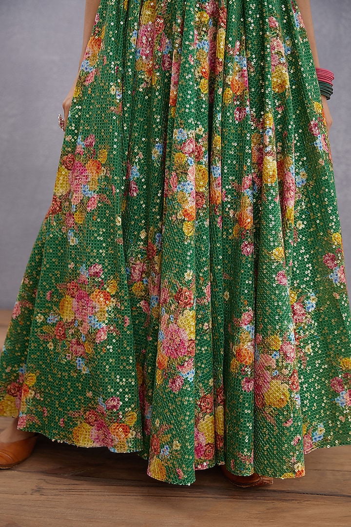 Emerald Green Printed & Embroidered Bridal Anarkali Set by TORANI at Pernia's Pop Up Shop