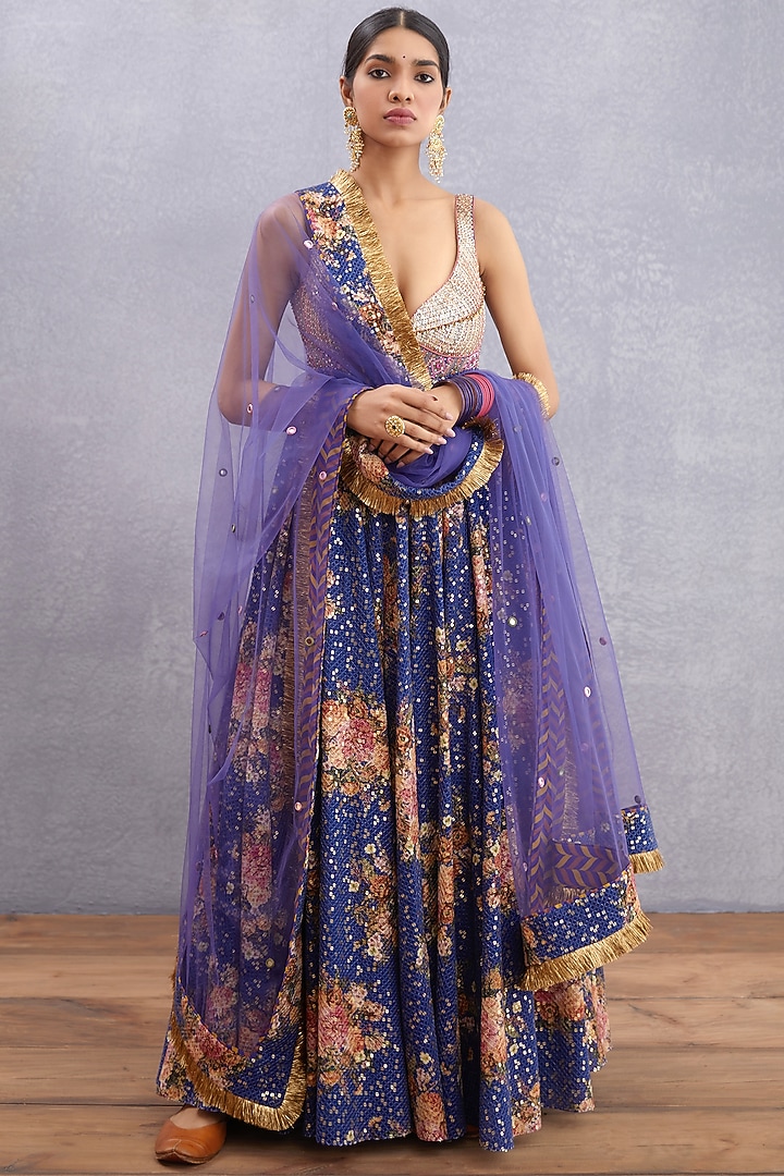 Amethyst Purple Printed & Embroidered Bridal Anarkali Set by TORANI at Pernia's Pop Up Shop