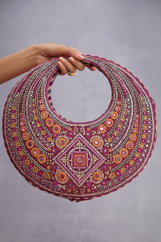 Ruby Red Embroidered Hobo Bag by TORANI