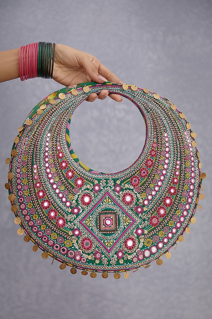 Emerald Green Embroidered Hobo Bag by TORANI at Pernia's Pop Up Shop