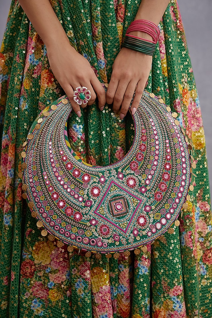 Emerald Green Embroidered Hobo Bag by TORANI at Pernia's Pop Up Shop