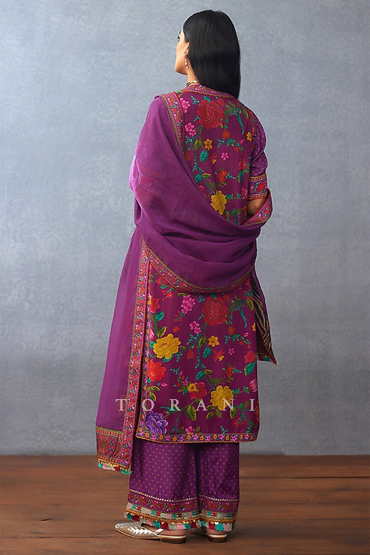 Purple Cotton Voile Digital Printed Kurta Set by TORANI at Pernia's Pop Up Shop