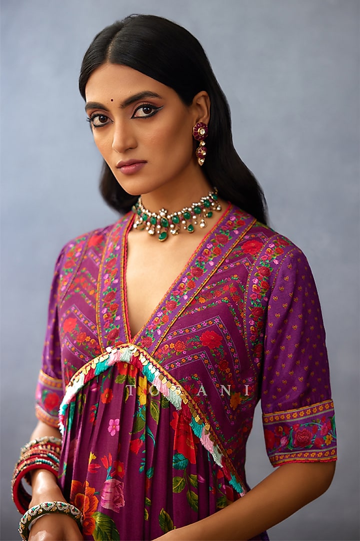 Purple Cotton Voile Digital Printed Kurta Set by TORANI at Pernia's Pop Up Shop