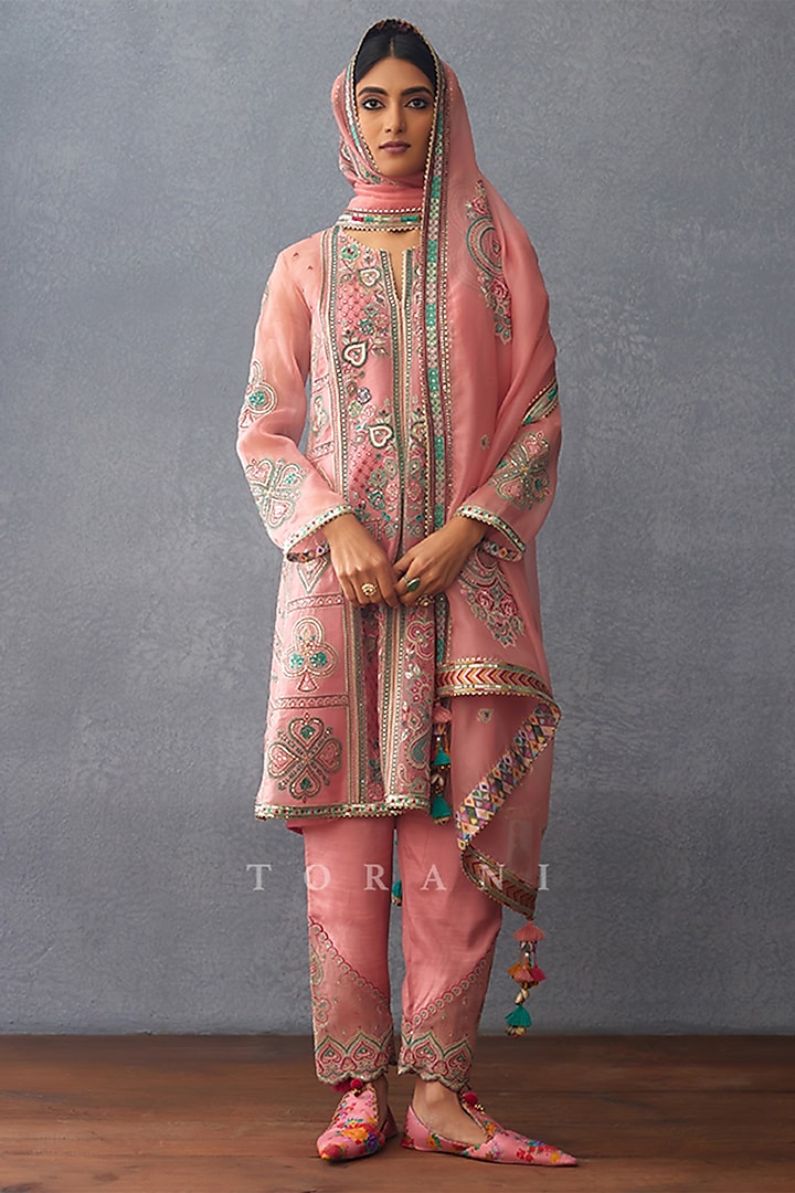 Pink Pure Organza Dori Embroidered & Digital Printed Kurta Set by TORANI at Pernia's Pop Up Shop