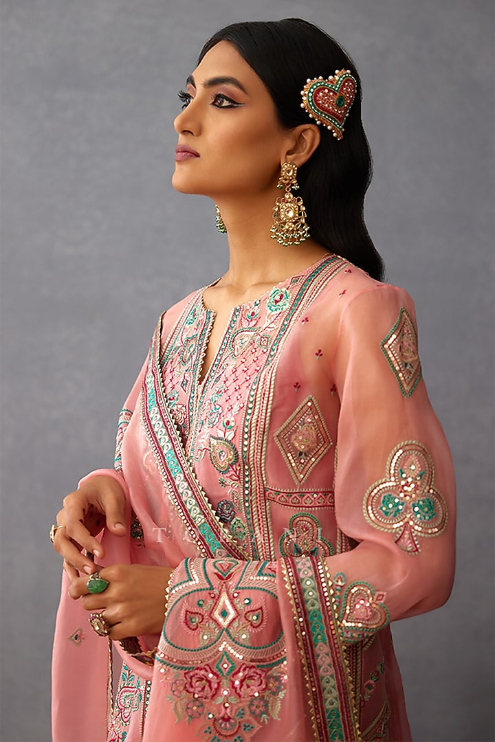 Pink Pure Organza Dori Embroidered & Digital Printed Kurta Set by TORANI at Pernia's Pop Up Shop
