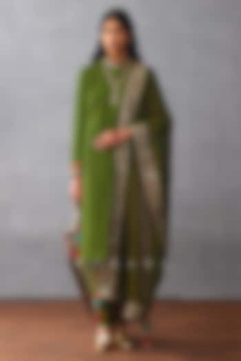 Green Cotton Silk Kurta Set by TORANI