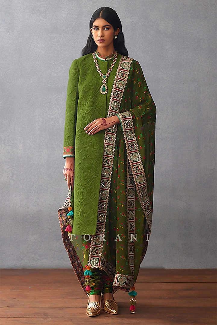 Green Cotton Silk Kurta Set by TORANI