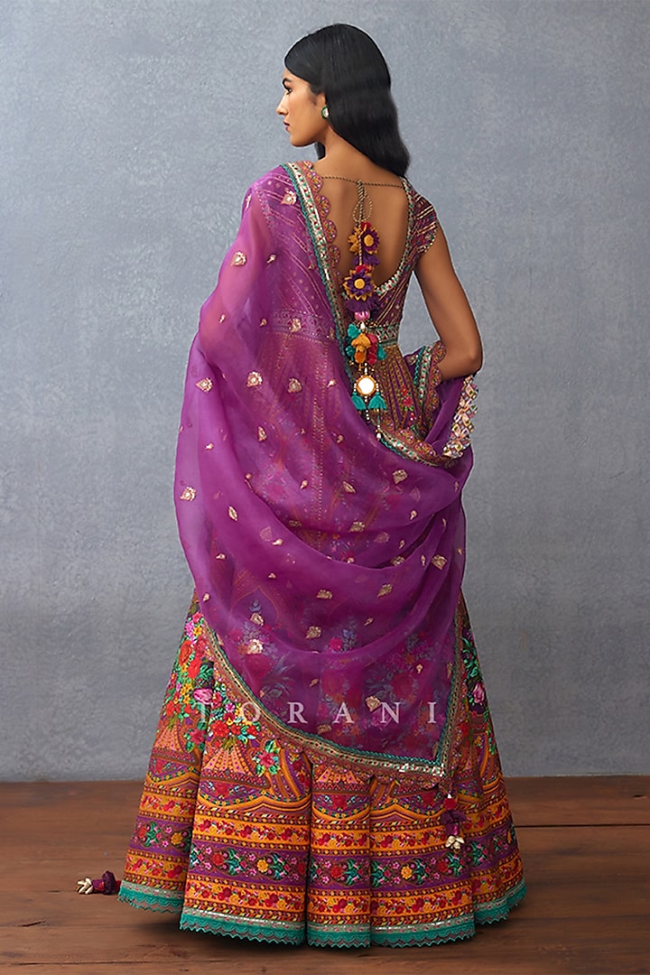 Purple Silk Digital Printed Bridal Anarkali Set by TORANI at Pernia's Pop Up Shop