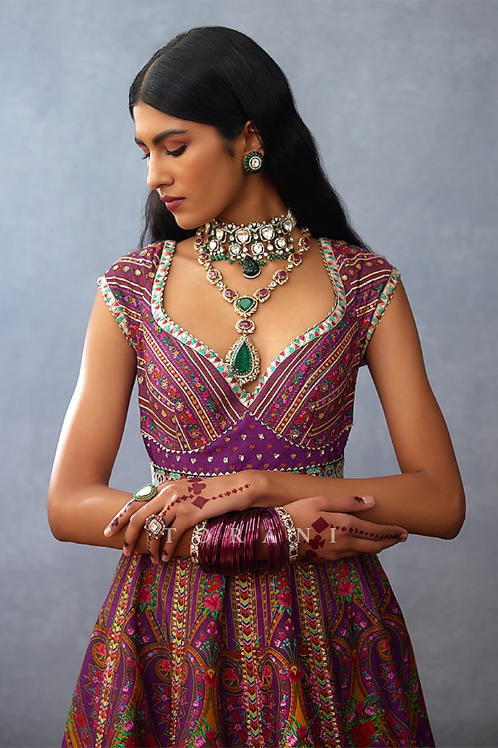 Purple Silk Digital Printed Bridal Anarkali Set by TORANI at Pernia's Pop Up Shop
