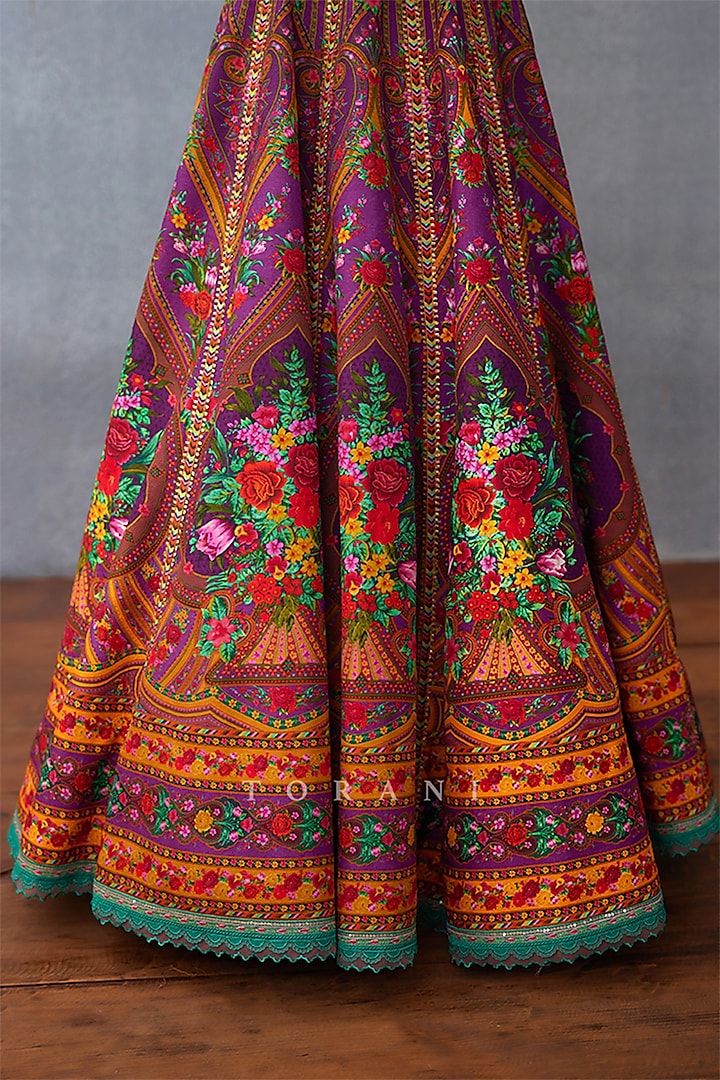 Purple Silk Digital Printed Bridal Anarkali Set by TORANI at Pernia's Pop Up Shop