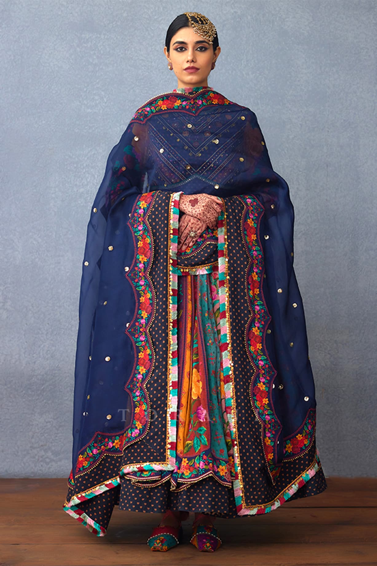 Multi color printed and embroidered anarakali set main image 0