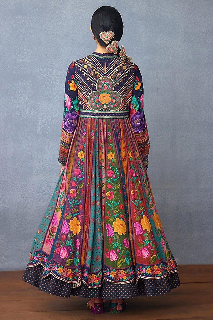Multi-Colored Silk Digital Printed Bridal Anarkali Set by TORANI at Pernia's Pop Up Shop