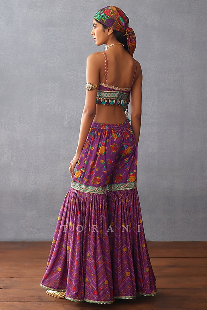 Purple Organza Digital Printed & Dori Embroidered Cape Set by TORANI at Pernia's Pop Up Shop