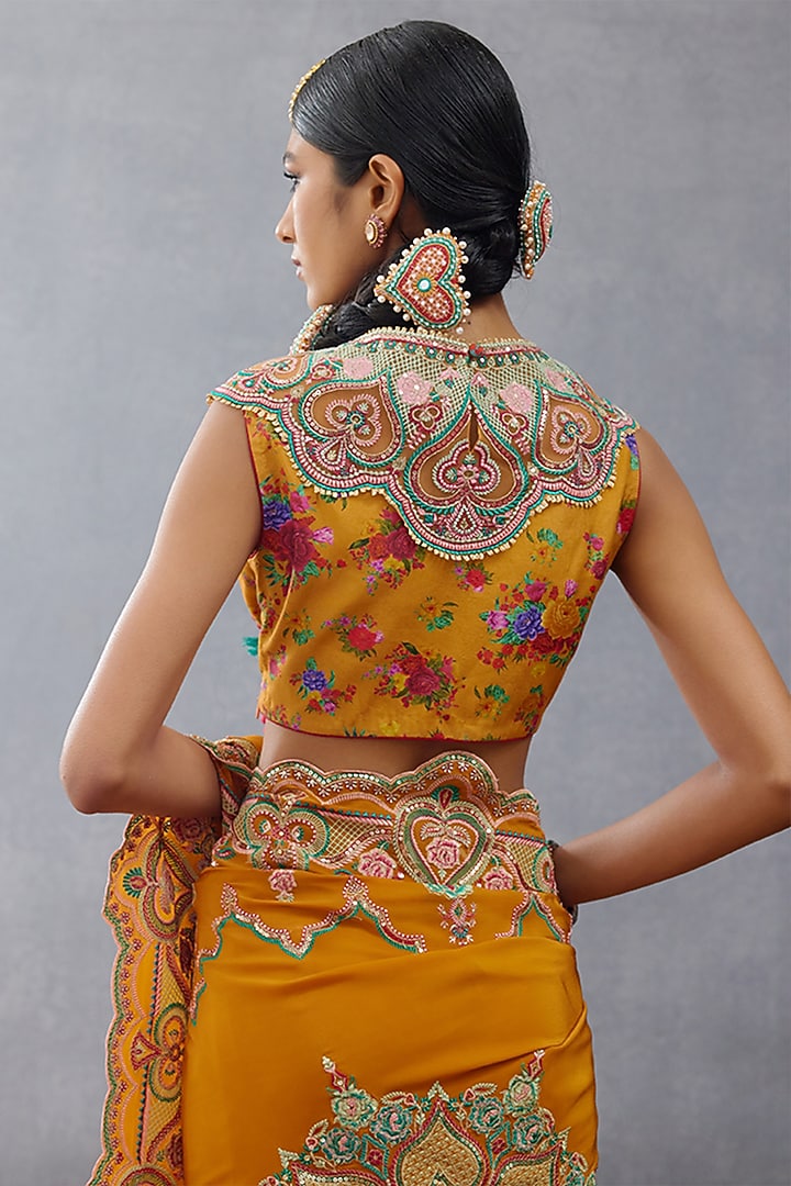 Mustard Slub Silk Digital Printed Blouse by TORANI at Pernia's Pop Up Shop