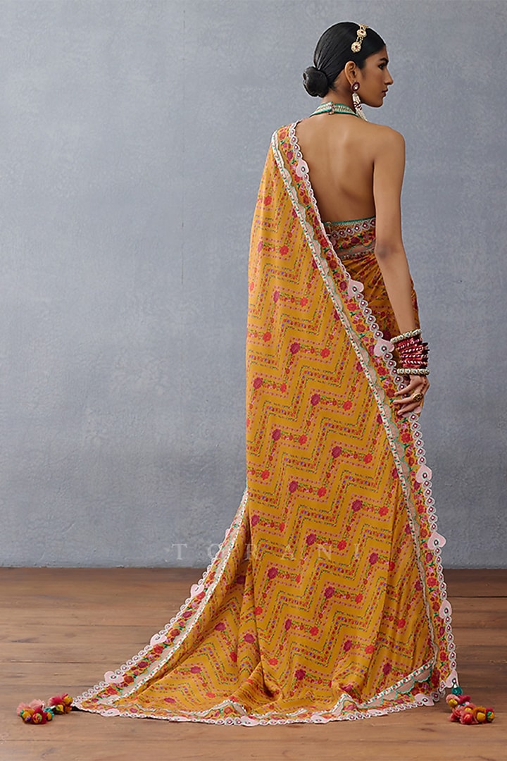 Yellow Muslin Silk Digital Printed Wedding Saree by TORANI at Pernia's Pop Up Shop