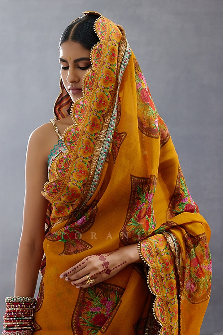 Yellow Organza Digital Printed Wedding Saree by TORANI at Pernia's Pop Up Shop