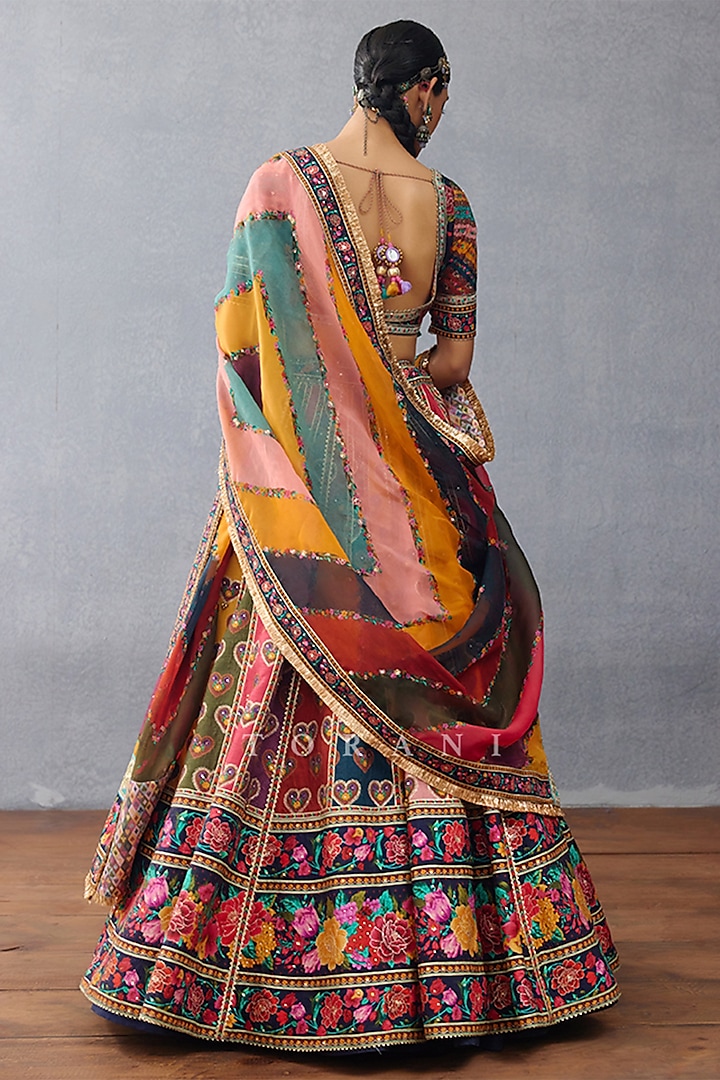 Multi-Colored Raw Silk Digital Printed Bridal Lehenga Set by TORANI at Pernia's Pop Up Shop
