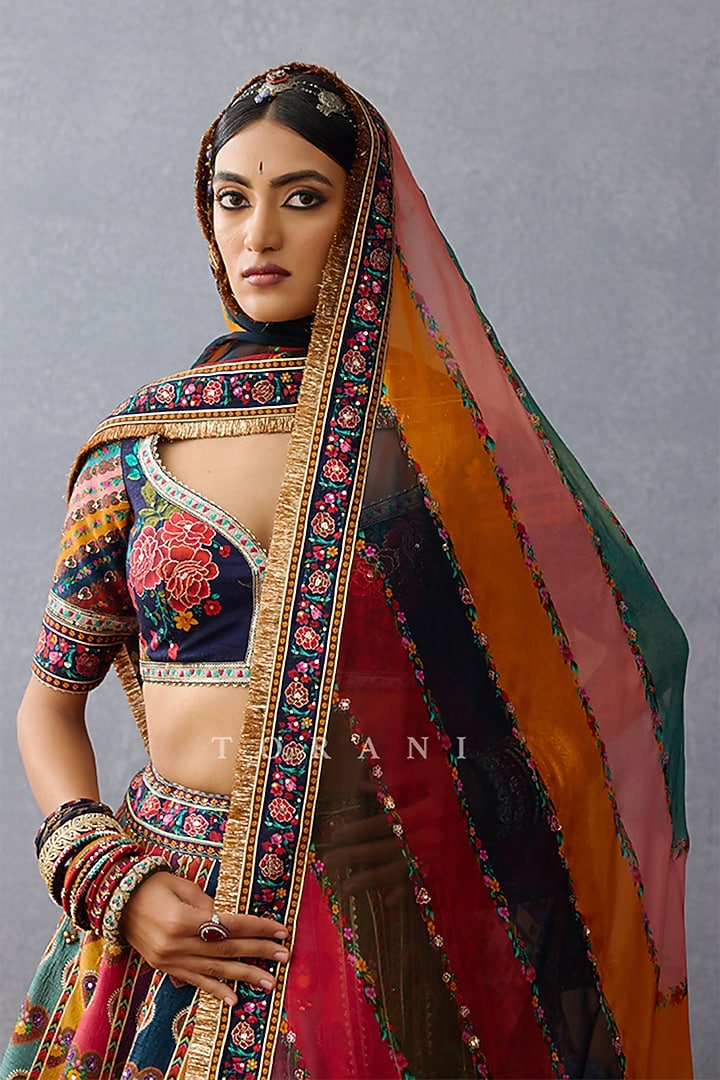 Multi-Colored Raw Silk Digital Printed Bridal Lehenga Set by TORANI at Pernia's Pop Up Shop