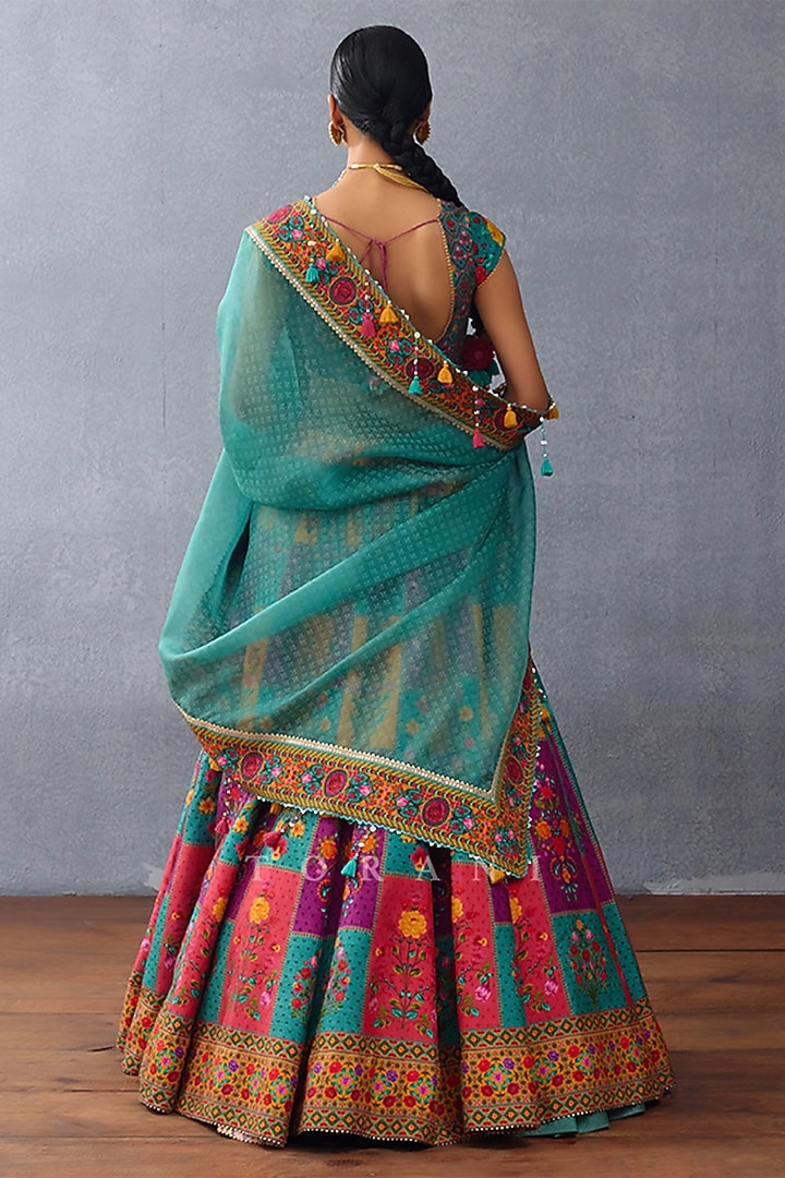 Multi-Colored Raw Silk Digital Printed Wedding Lehenga Set by TORANI at Pernia's Pop Up Shop