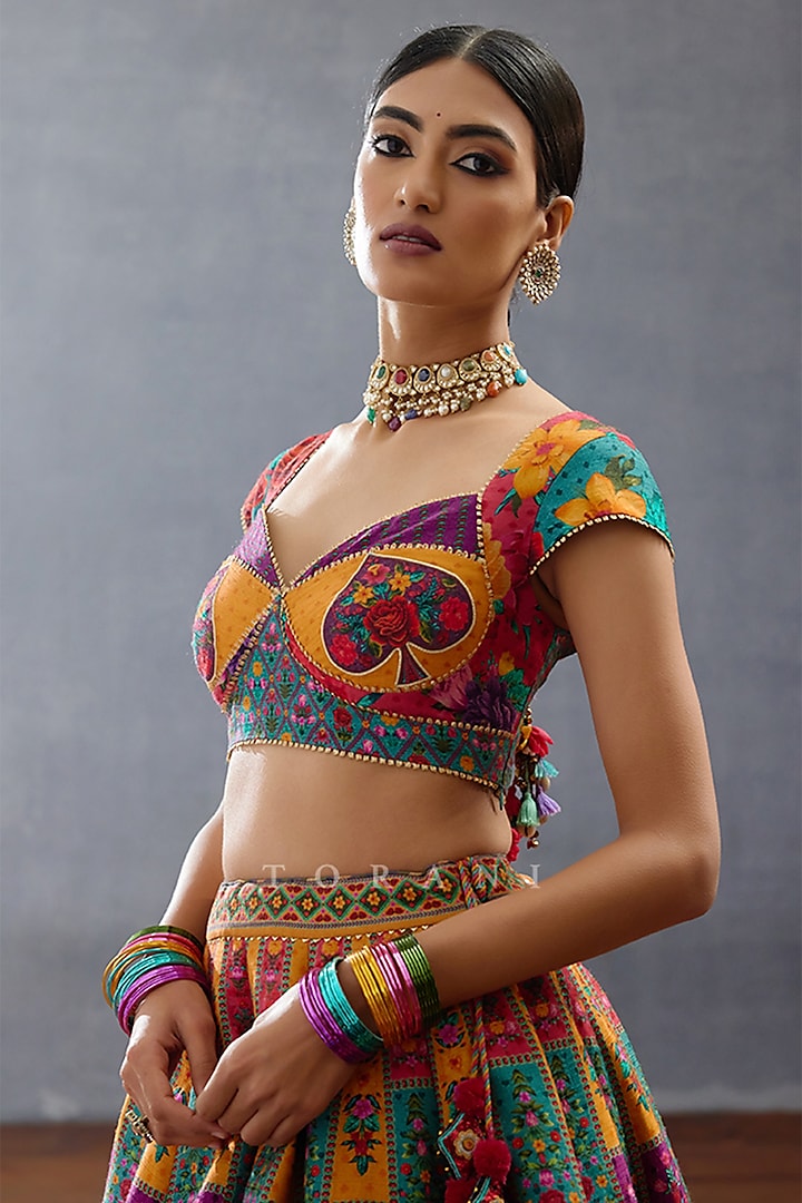 Multi-Colored Raw Silk Digital Printed Wedding Lehenga Set by TORANI at Pernia's Pop Up Shop