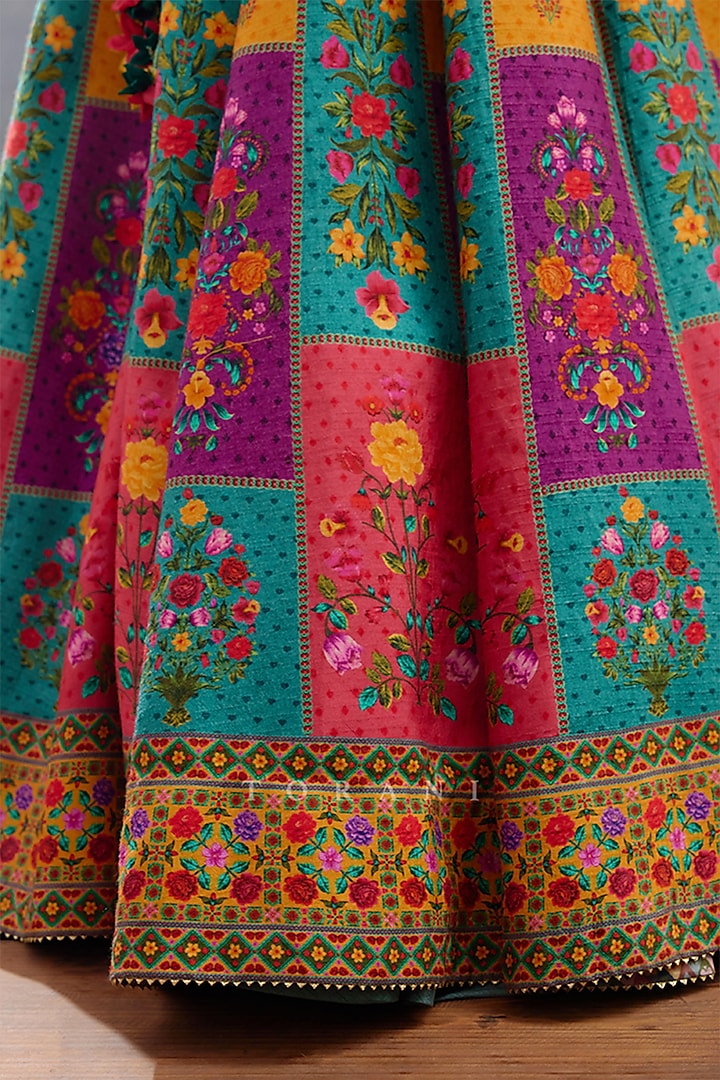 Multi-Colored Raw Silk Digital Printed Wedding Lehenga Set by TORANI at Pernia's Pop Up Shop