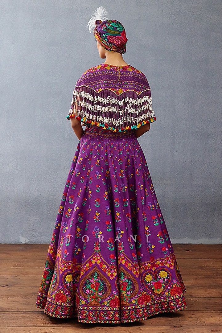 Purple Silk Digital Printed Bridal Lehenga Set by TORANI at Pernia's Pop Up Shop