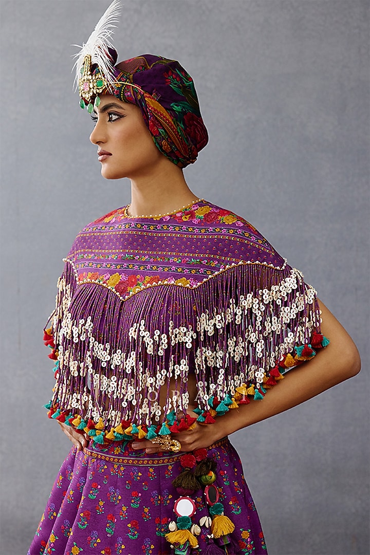 Purple Silk Digital Printed Bridal Lehenga Set by TORANI at Pernia's Pop Up Shop