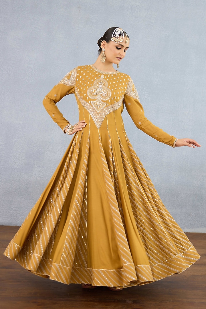 Ochre Jeni Silk Embroidered Bridal Anarkali Set by Torani at Pernia's Pop Up Shop