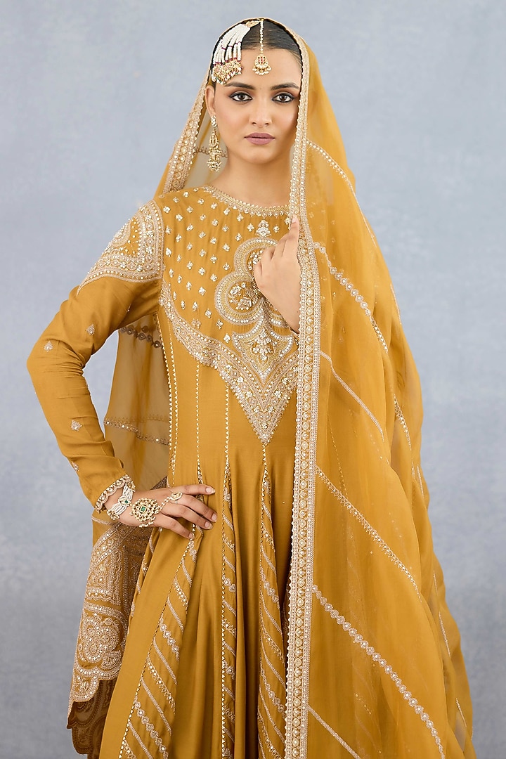 Ochre Jeni Silk Embroidered Bridal Anarkali Set by Torani at Pernia's Pop Up Shop