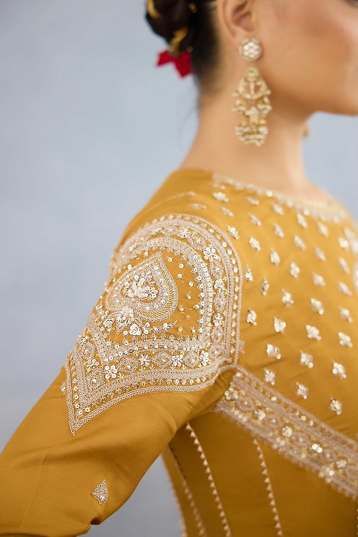 Ochre Jeni Silk Embroidered Bridal Anarkali Set by Torani at Pernia's Pop Up Shop