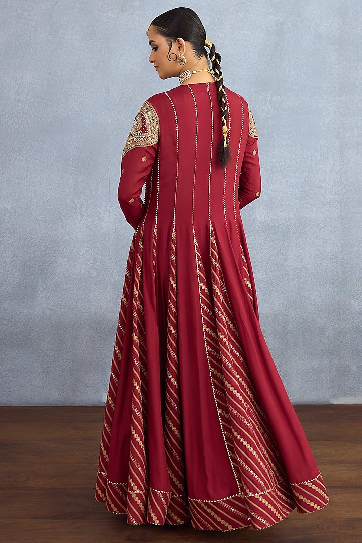 Red Jeni Silk Embroidered Bridal Anarkali Set by Torani at Pernia's Pop Up Shop