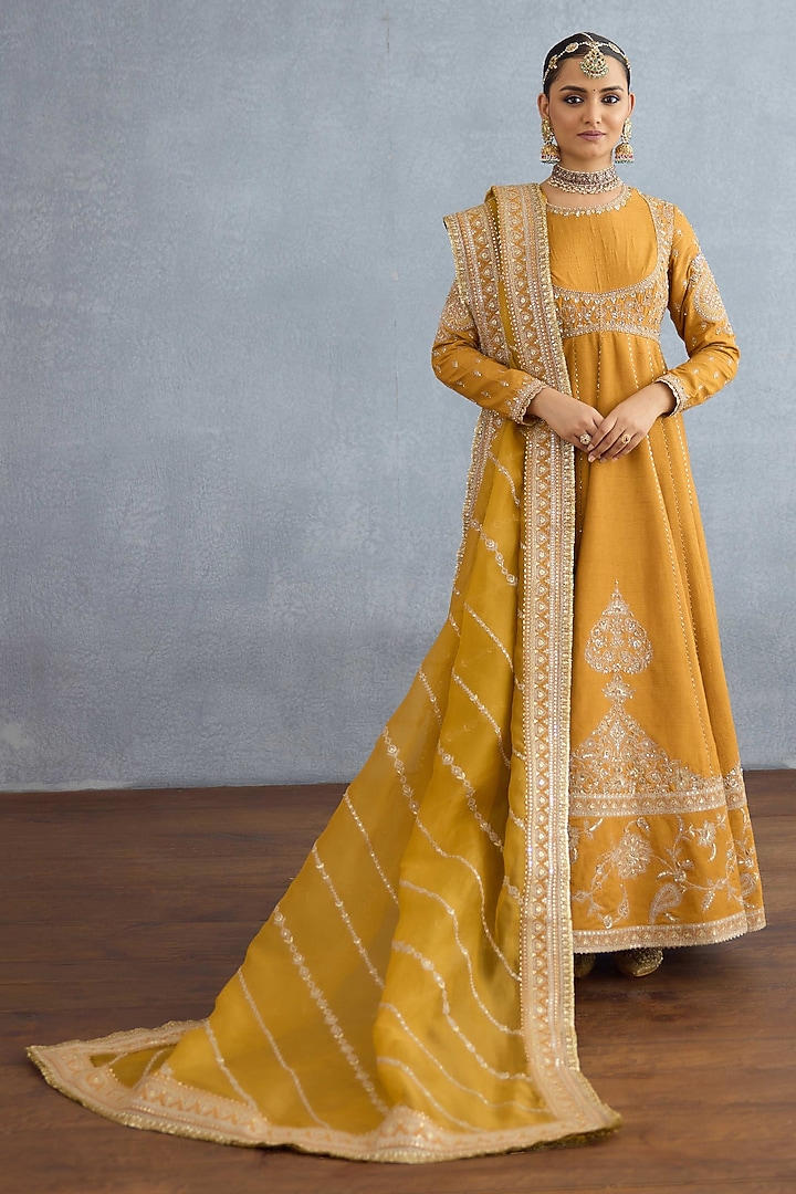 Ochre Jeni Silk Embroidered Bridal Anarkali Set by Torani at Pernia's Pop Up Shop