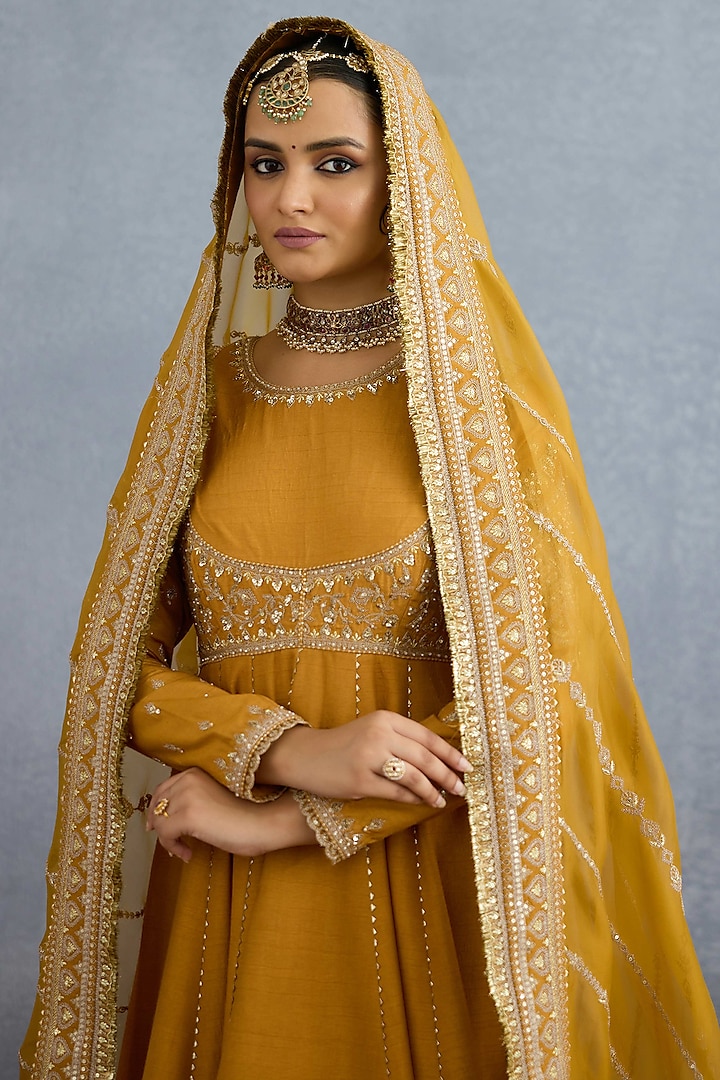 Ochre Jeni Silk Embroidered Bridal Anarkali Set by Torani at Pernia's Pop Up Shop