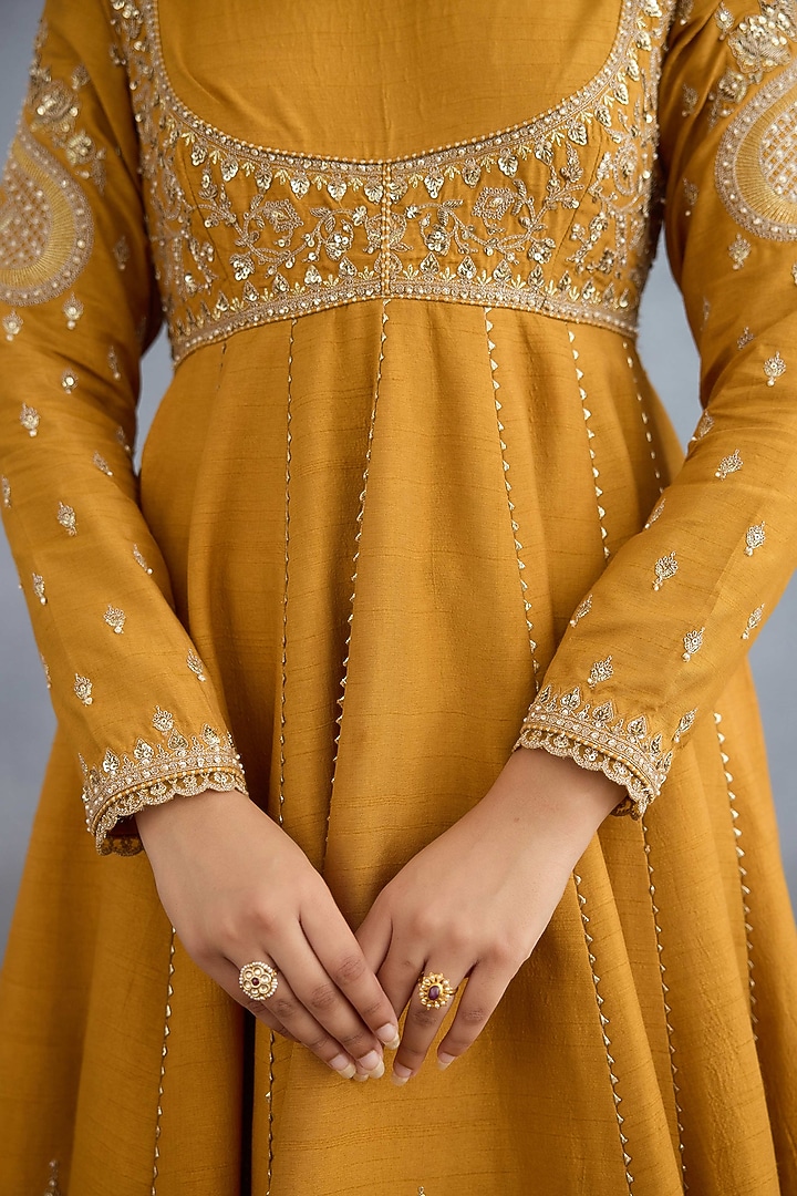 Ochre Jeni Silk Embroidered Bridal Anarkali Set by Torani at Pernia's Pop Up Shop