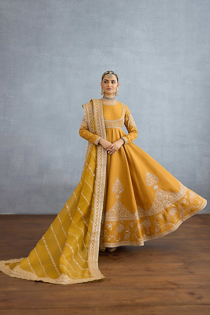 Ochre Jeni Silk Embroidered Bridal Anarkali Set by Torani at Pernia's Pop Up Shop