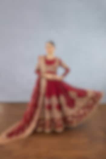 Red Jeni Silk Embroidered Bridal Anarkali Set by Torani at Pernia's Pop Up Shop